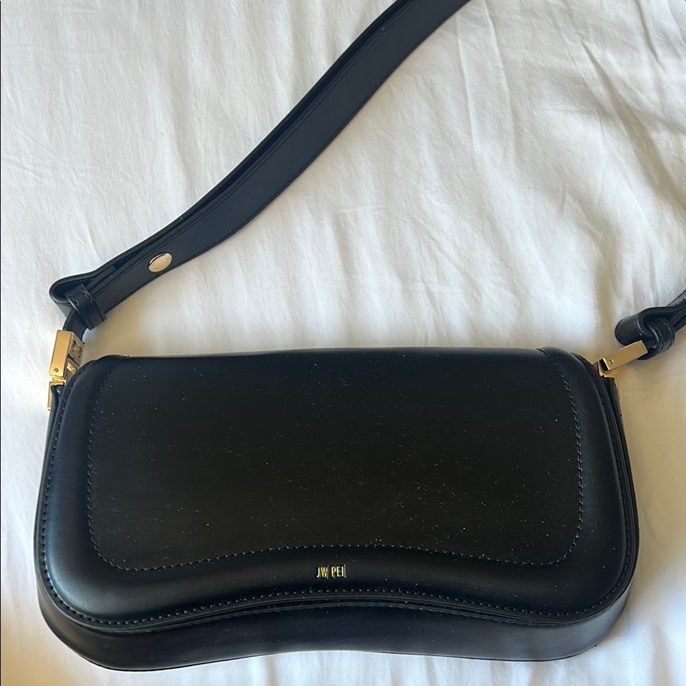 JW PEI Black Minimalist Shoulder Bag with Gold Hardware